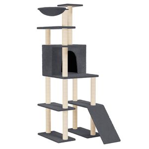 vidaXL Ansamblu de pisici, st&acirc;lpi din funie sisal, gri &icirc;nchis, 166 cm