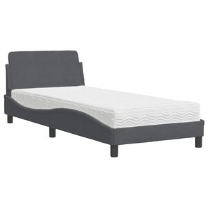 vidaXL Pat cu saltea, Dover, gri &icirc;nchis, 80x200 cm, catifea