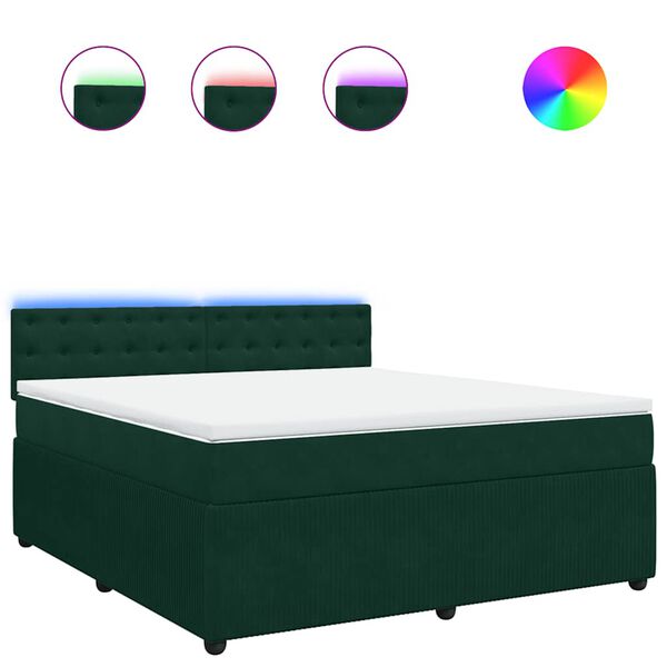 vidaXL Pat box spring cu saltea, verde &icirc;nchis, 180x200 cm, catifea