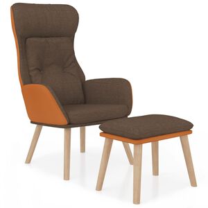 vidaXL Scaun de relaxare cu taburet, maro, piele ecologică/textil