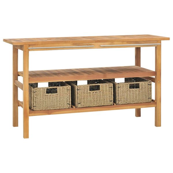 vidaXL Dulap de baie cu chiuvete din marmură, crem, lemn masiv tec