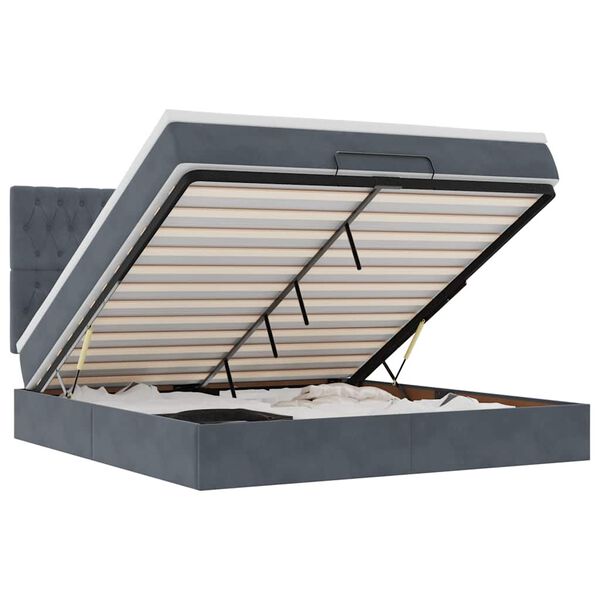 vidaXL Cadru de pat otoman cu saltele Gri &icirc;nchis 180x200cm catifea