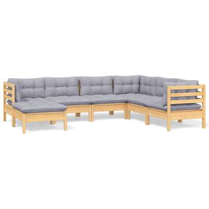 vidaXL Set mobilier grădină cu perne gri, 7 piese, lemn masiv de pin