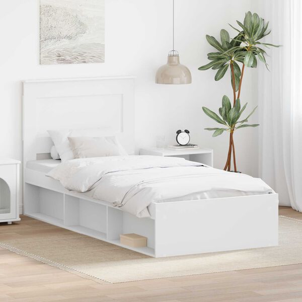 vidaXL Cadru de pat cu headboard Alb 100 x 200 cm Lemn de pin masiv