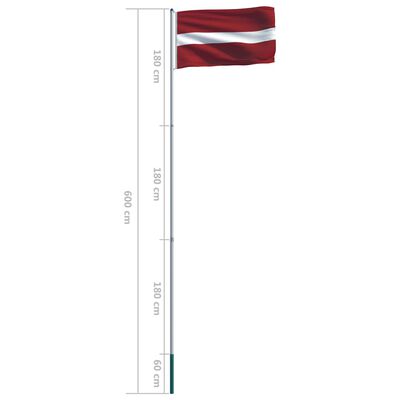 vidaXL Drapel Letonia și stâlp din aluminiu, 6 m