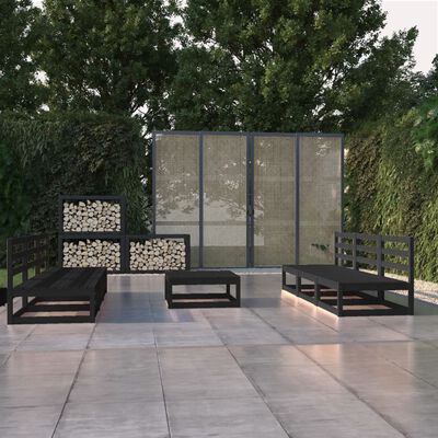 vidaXL Set mobilier de grădină, 7 piese, negru, lemn masiv de pin