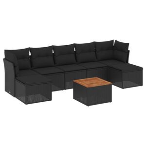 vidaXL Set mobilier de grădină cu perne, 8 piese, negru, poliratan