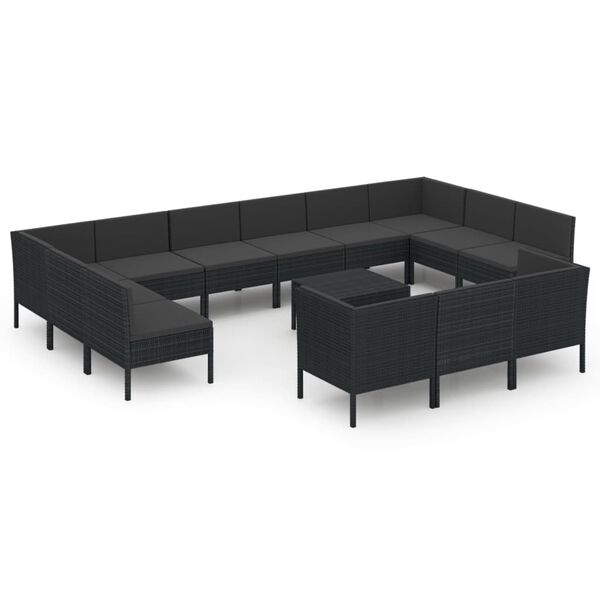 vidaXL Set mobilier de grădină cu perne, 14 piese, negru, poliratan