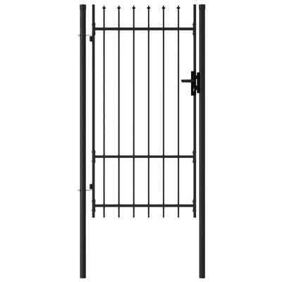 vidaXL Poartă de gard cu o ușă, vârf ascuțit, negru, 1x1,75 m, oțel