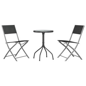 vidaXL Set mobilier de grădină, 3 piese, negru, oțel