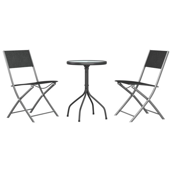 vidaXL Set mobilier de grădină, 3 piese, negru, oțel