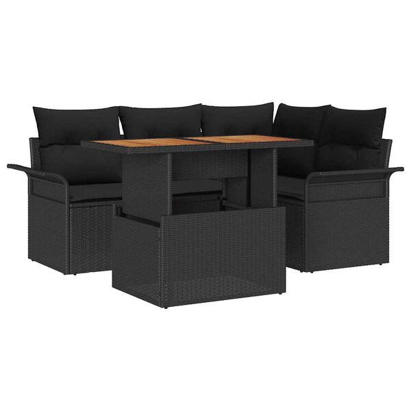 vidaXL Set de canapele pentru grădină cu pernă 5 pcs Negru