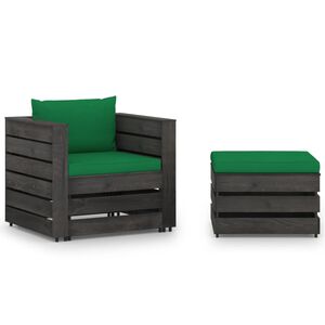 vidaXL Set mobilier grădină cu perne, 2 piese, lemn tratat gri