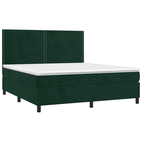 vidaXL Pat box spring cu saltea, verde &icirc;nchis, 180x200 cm, catifea