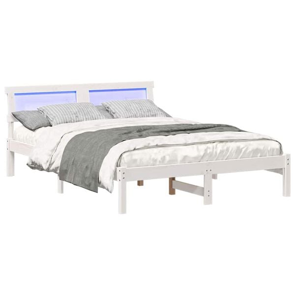 vidaXL Cadru de pat cu headboard Alb 120 x 200 cm Lemn de pin masiv