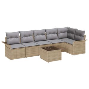 vidaXL Set de canapele pentru grădină cu pernă 7 pcs Bej Rattan poli