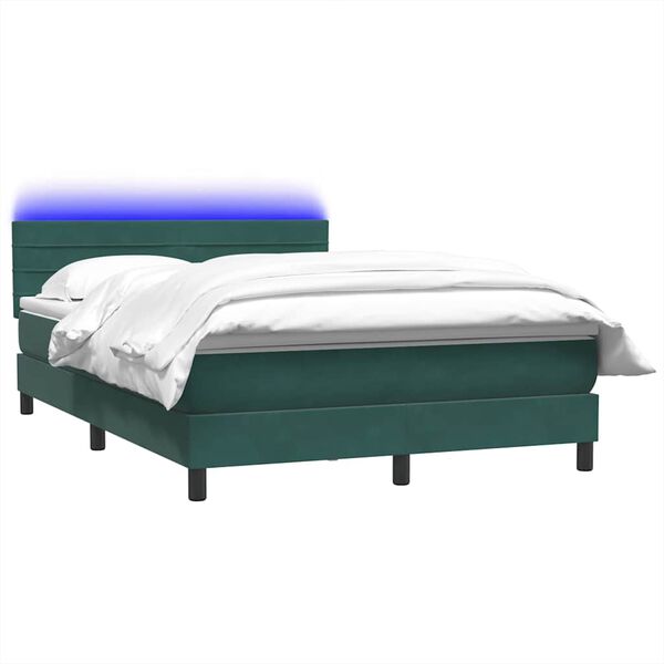 vidaXL Pat cu arcuri cu saltea și LED, verde &icirc;nchis, 160x210 cm, catifea