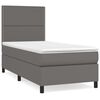vidaXL Pat box spring cu saltea, gri, 90x190 cm, piele ecologică
