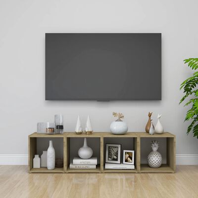 vidaXL Comode TV, 2 buc., alb și stejar Sonoma, 37x35x37 cm, PAL