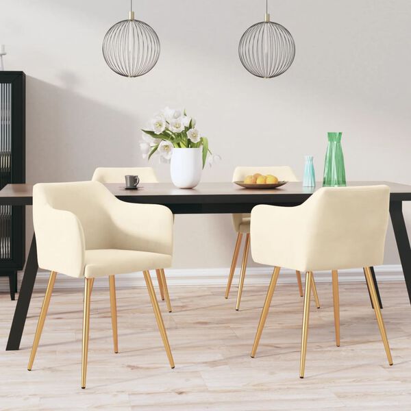 vidaXL Scaune de bucătărie, 4 buc., crem, catifea