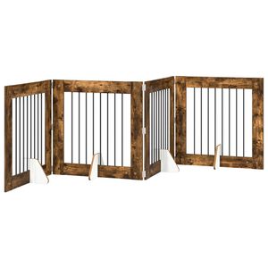 vidaXL Poartă pentru c&acirc;ini pliabilă cu suporturi 4 pcs Stejar fumuriu