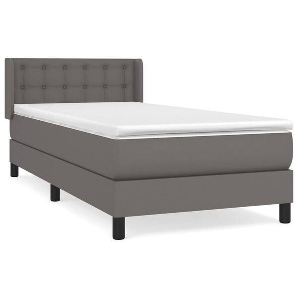 vidaXL Pat box spring cu saltea, gri, 90x190 cm, piele ecologică