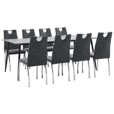 vidaXL Set de masă, 9 piese, negru, piele ecologică