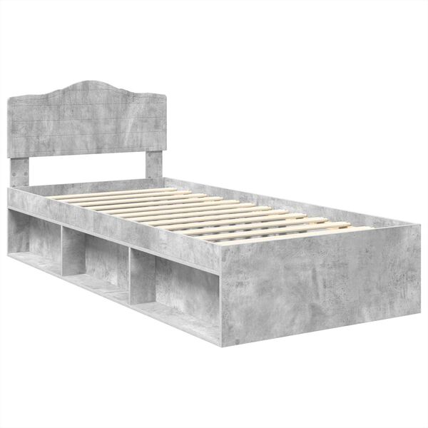 vidaXL Cadru de pat cu headboard Beton 90 x 200 cm Lemn de pin masiv