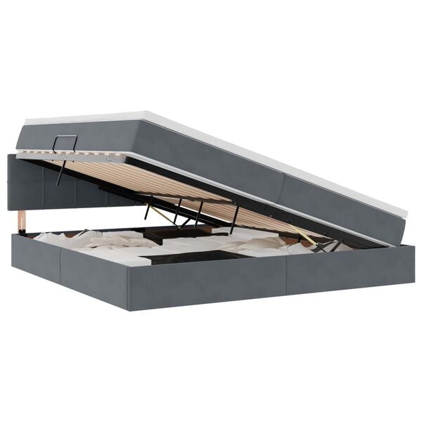 vidaXL Pat cu saltea și LED cu saltea Gri &icirc;nchis 200 x 200 cm Catifea