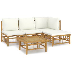 vidaXL Set mobilier de grădină cu perne alb crem, 2 piese, bambus