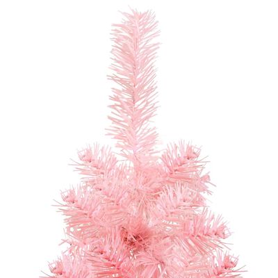 vidaXL Jumătate brad de Crăciun subțire cu suport, roz, 180 cm