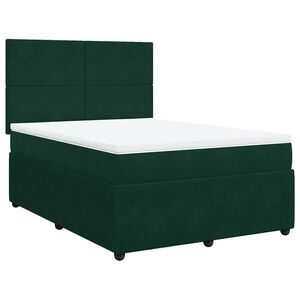 vidaXL Pat box spring cu saltea, verde &icirc;nchis, 140x190 cm, catifea
