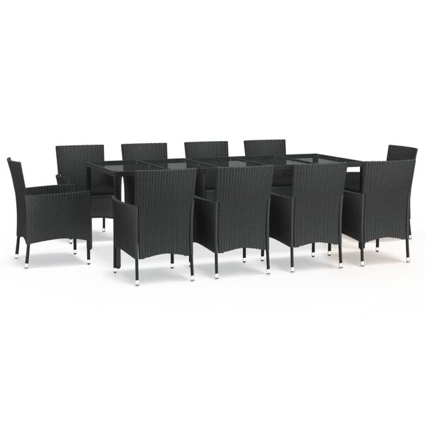 vidaXL Set mobilier de exterior cu perne, 11 piese, negru, poliratan