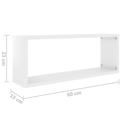 vidaXL Rafturi de perete cub, 4 buc, alb extralucios, 60x15x23 cm, PAL