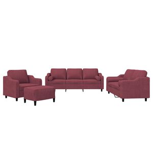 vidaXL Set canapea cu perne, 4 piese, roșu vin, material textil