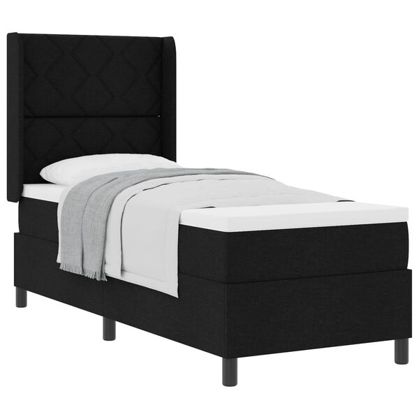vidaXL Pat cu arcuri cu saltea cu headboard Negru 200 x 80 cm țesătură