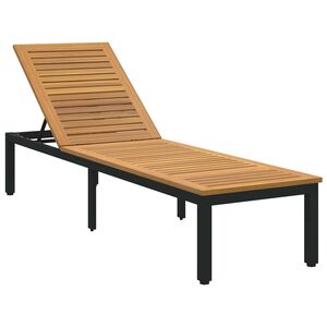 vidaXL Șezlong Negru 200 x 55 x 35 cm Lemn Solid de Acacia
