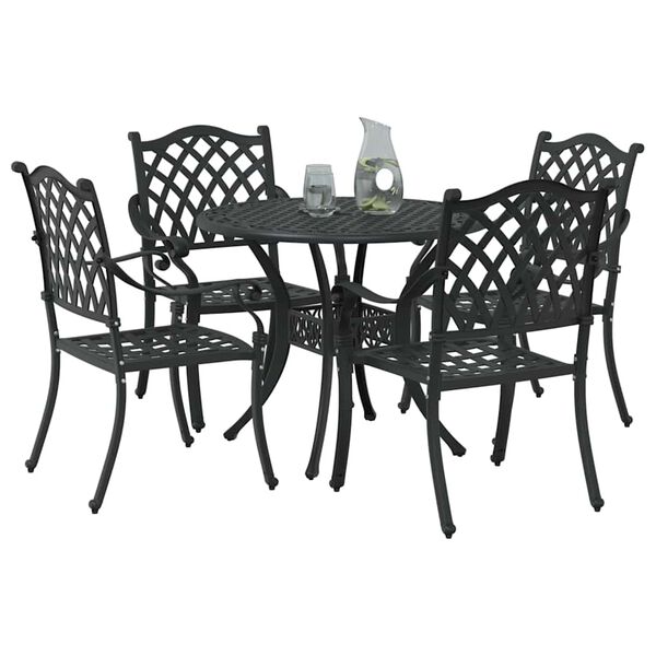 vidaXL Set de masă pentru grădină 5 pcs Negru 90 x 90 x 75 cm