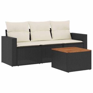 vidaXL Set mobilier de grădină cu perne, 4 piese, negru, poliratan