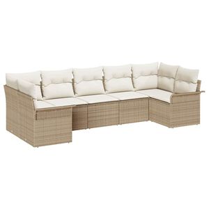 vidaXL Set de canapele pentru grădină cu pernă 7 pcs Bej Rattan poli