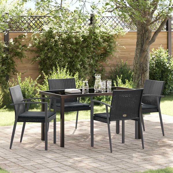 vidaXL Set de masă pentru grădină 5 pcs Negru Rattan poli