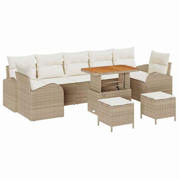 vidaXL Set de canapele pentru grădină cu pernă 10 pcs Bej Rattan poli