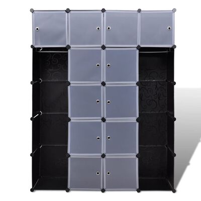 vidaXL Dulap modular 14 compartimente alb și negru 37 x 146 x 180,5 cm