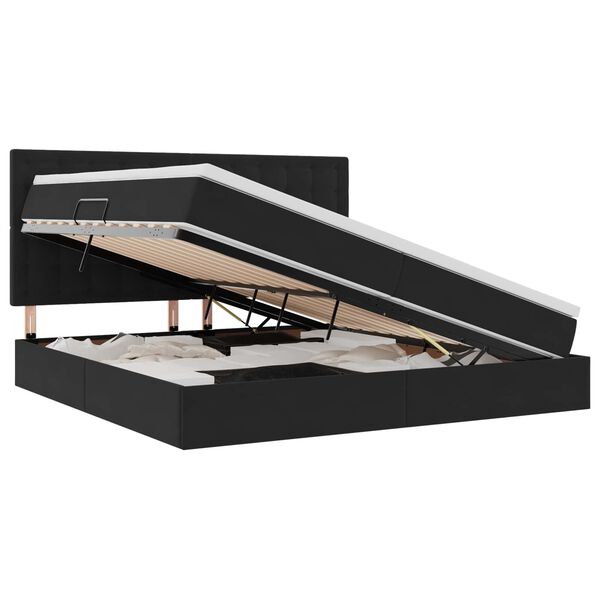 vidaXL Pat cu saltea și LED cu saltea Negru 200 x 200 cm Catifea