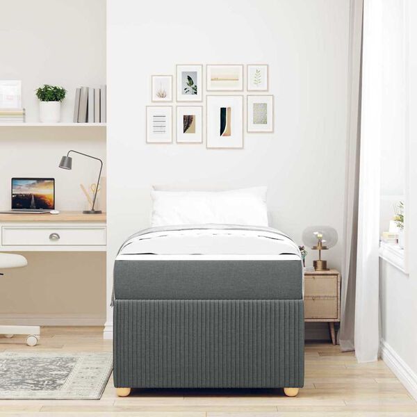 vidaXL Cadru de pat cu saltea Gri &icirc;nchis 100 x 200 cm țesătură