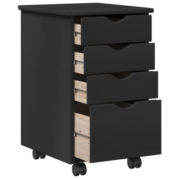 vidaXL Cabinet mobil cu roata Negru 34 x 39 x 56 cm Lemn de pin masiv