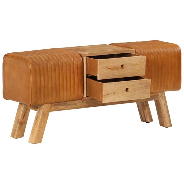 vidaXL Bancă Bok maro, 107 cm, piele naturală capră / lemn masiv mango