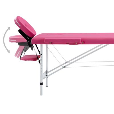 vidaXL Masă de masaj pliabilă, 2 zone, roz, aluminiu