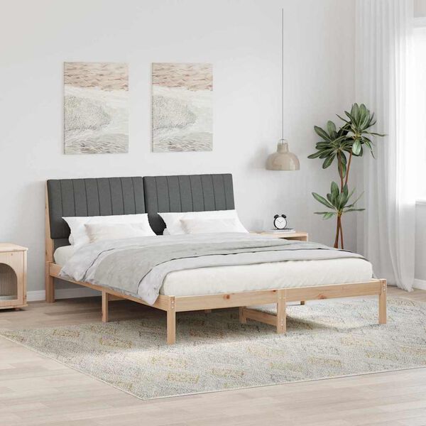 vidaXL Cadru de pat cu headboard Maro 150 x 200 cm Lemn de pin masiv