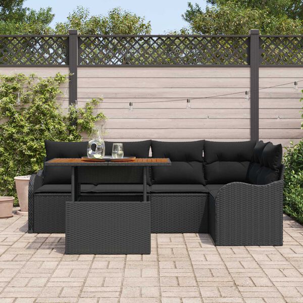 vidaXL Set de canapele pentru grădină 6 pcs Negru Rattan poli